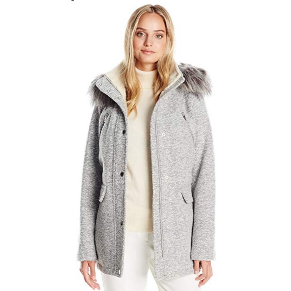 NWT NAUTICA Hooded Wool Anorak Jacket w Fur Trim